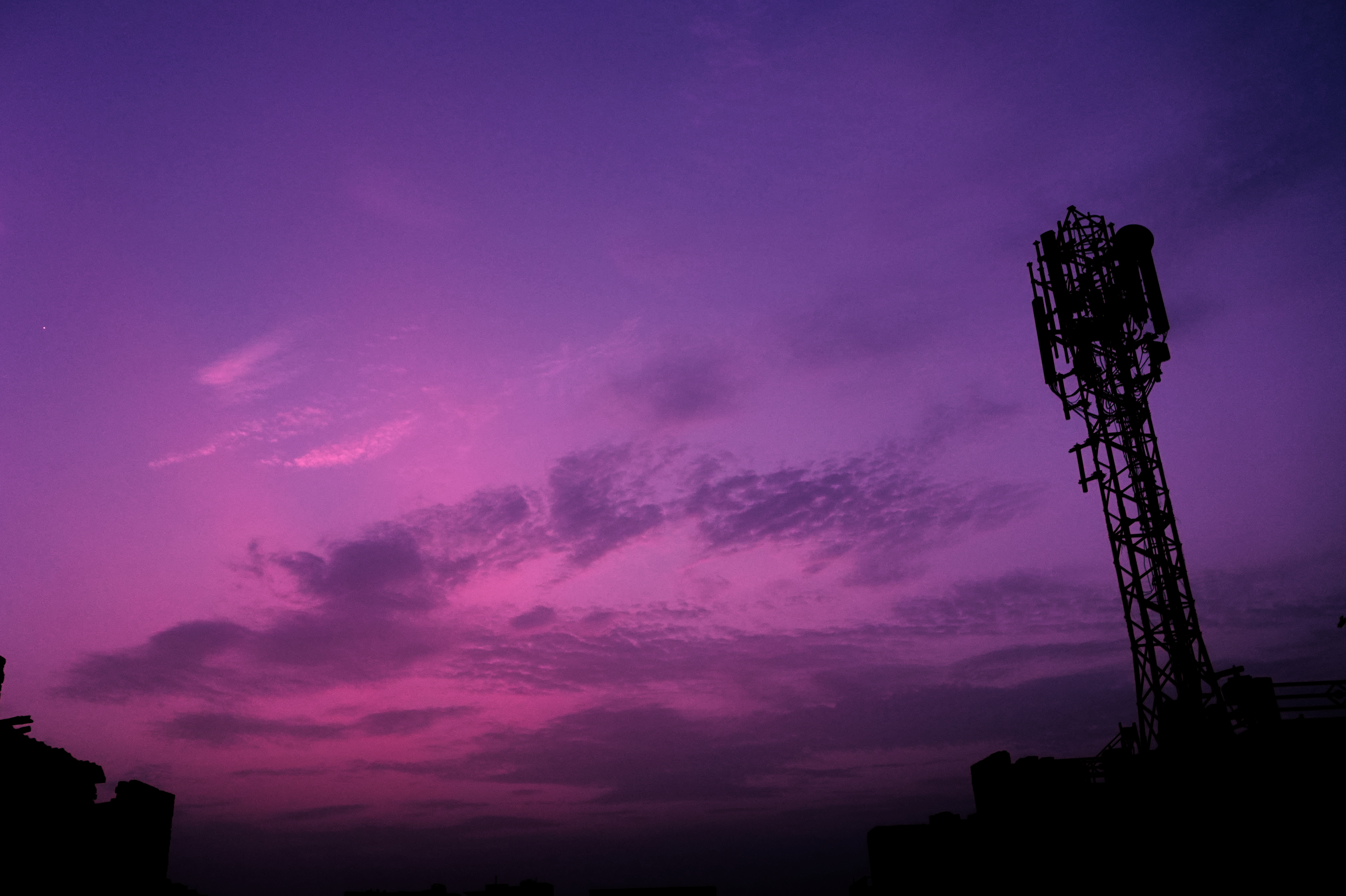 Telecommunication Silhouettes at Twilight